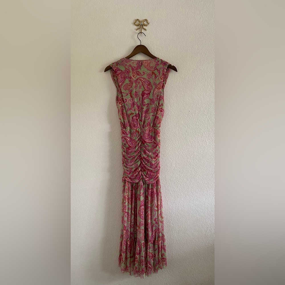MISA LA Ava Paisley Print Stretch Maxi Dress V-Neck Tulle Size XS - Picture 2 of 12